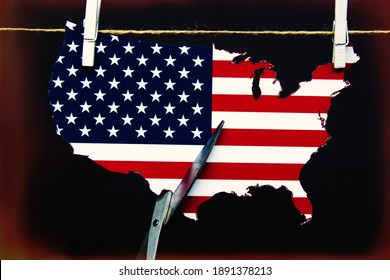 Map Of America USA Is Split  - As A Symbol Of Crisis And Chaos Of Division In Country