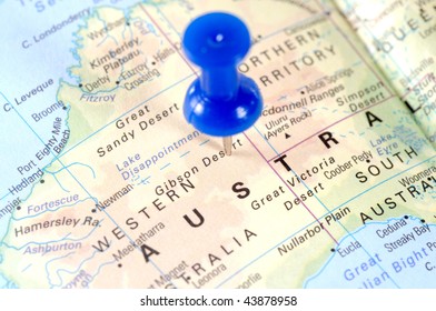 Map of Australia with a blue tag