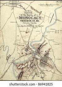 Map Of The Battle Of The Monocacy, 1864, Maryland,  From Report Of  The 2nd Corps, Army Of Northern Virginia, Published 1864.