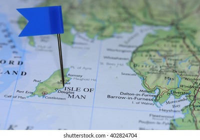 Map With Blue Flag In Isle Of Man