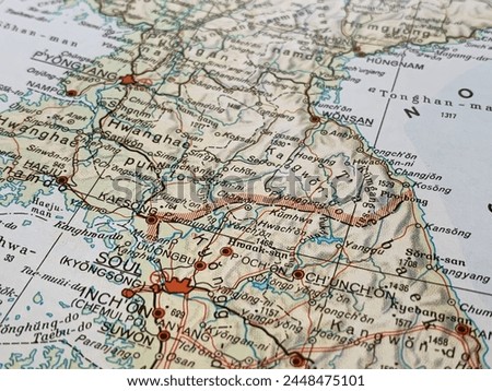 Map of the border between South and North Korea, world tourism, travel destination, world politics, trade and economy