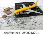 map calculator airplane and money. tourism tickets