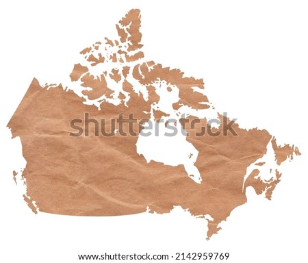 Map of Canada made with crumpled kraft paper. Handmade map with recycled material. North America