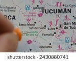 map of the city of tafi del valle de tucuman in the republic of argentina marked with pin, travel concept