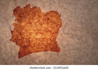map of cote divoire on a old ancient vintage crack paper background