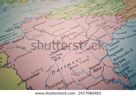 Map of Devon, UK, world tourism, world economy, travel destination