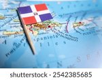 Map of Dominican Republic with National Flag: Highlighting Santo Domingo Region and Caribbean Cultural Heritage Focus