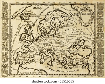 Map of Europe framed by national crests. May be dated to the beginning of XVIII sec.