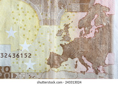 Map Of Europe On The Reverse Of An Euro Banknote. European Currency