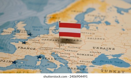 The Map and Flag of Austria.
