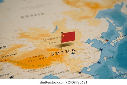 The Map and Flag of China.