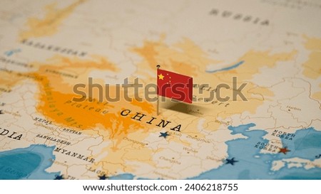 The Map and Flag of China.
