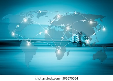 Map Of Flight Routes Airplanes Network Use For Global Travel, Import,export,logistics Network Concept.