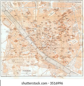 Map Of Florence, Italy In 1889.