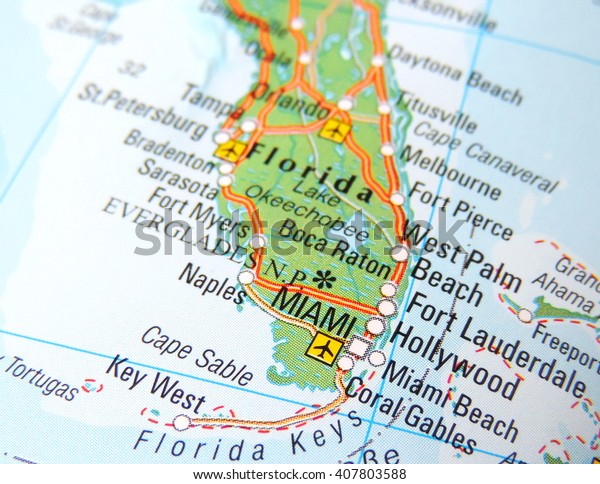 Map Florida Focus On Miami Stock Photo 407803588 | Shutterstock