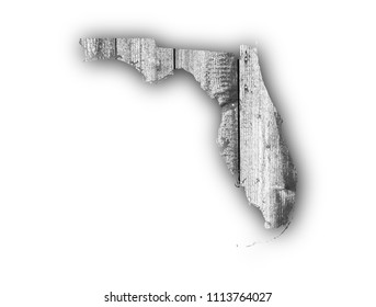 Map of Florida on weathered wood