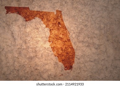 Map Of Florida State On A Old Ancient Vintage Crack Paper Background