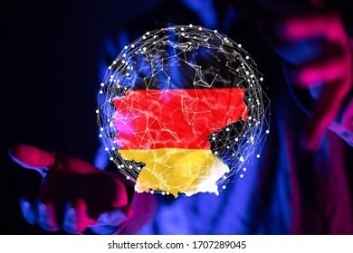 map of Germany. Wire frame 3D mesh polygonal network line, design