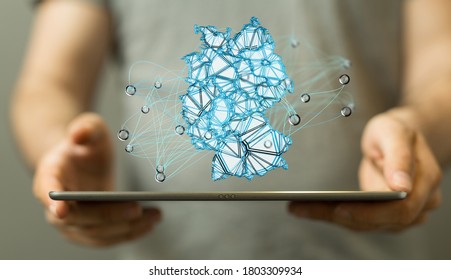 map of Germany. Wire frame 3D mesh