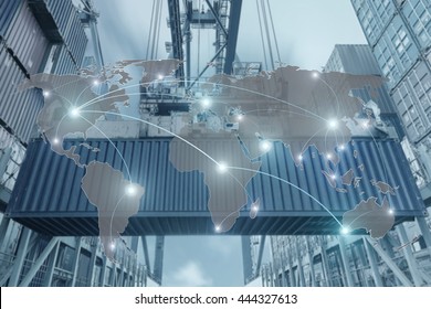 Map global logistics partnership connection of Container Cargo freight ship for Logistics Import Export background (Elements of this image furnished by NASA)