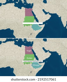 Map Of Grand Ethiopian Renaissance Dam With Text, Textless