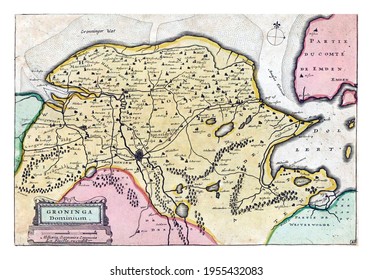 Map of Groningen, vintage engraving.