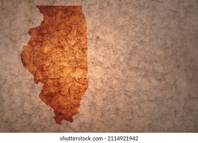 Map Of Illinois State On A Old Ancient Vintage Crack Paper Background