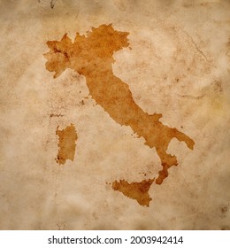 Map Of Italy On Old Grunge Brown Paper