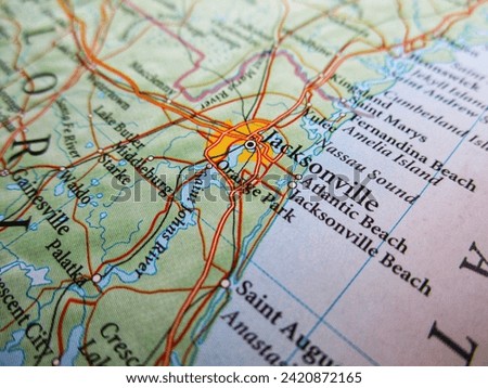 Map of Jacksonville, Florida, USA, world tourism, travel destination, world trade and economy