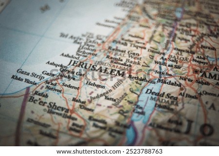 A map of Jerusalem, one of the oldest and most religiously significant cities, located in the Middle East, known for its rich history and landmarks