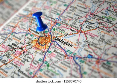 A Map Of Lexington, Kentucky Marked With A Push Pin.