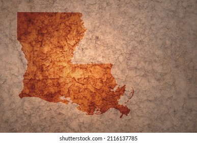 Map Of Louisiana State On A Old Ancient Vintage Crack Paper Background