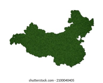 The Map Of Mainland China Made With Grass. Top View. Environmental , Ecology, And Sustainability Concepts.