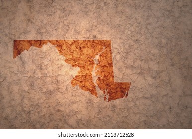 Map Of Maryland State On A Old Ancient Vintage Crack Paper Background