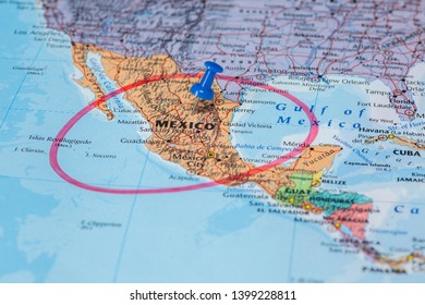 Map of Mexico with a blue circle marker