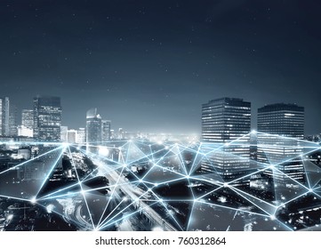 Map of network connection and internet communication on the modern city