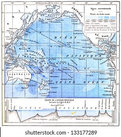 Map of the Pacific Ocean, vintage engraved illustration. Dictionary of Words and Things - Larive and Fleury - 1895