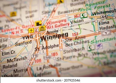 Map Photography: Winnipeg City On A Road Map 