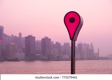 Map pin on sunset view location in Hongkong toned photo