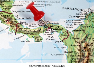 Map With Pin Point Of Panama City In Panama