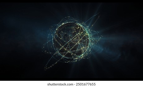 Map of the planet. Global social network. Future. Vector.Green futuristic background with planet Earth. Internet and technology. Floating Green plexus geometric background. - Powered by Shutterstock