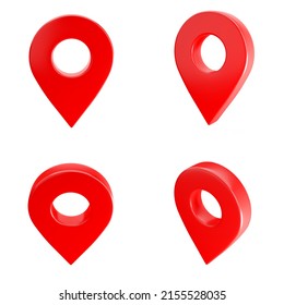 Map pointer pin isolated on white background. Red location icon set. 3D rendering