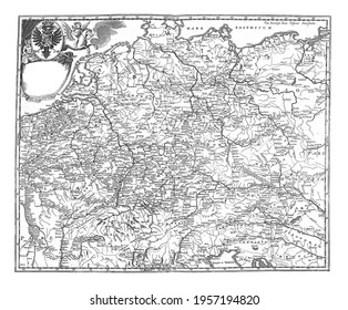 Map Of The Postal Routes Through The German Reich, Vintage Engraving.