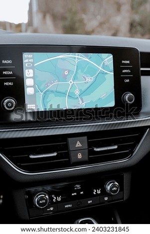 Map screen on a navigation device central console lcd in a tourism car