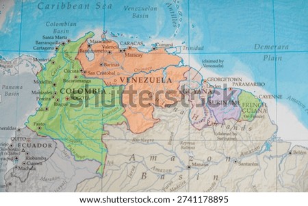 Map showing the five coastal countries on the northern Atlantic coast of South America — Colombia, Venezuela, Guyana, Suriname, and French Guiana