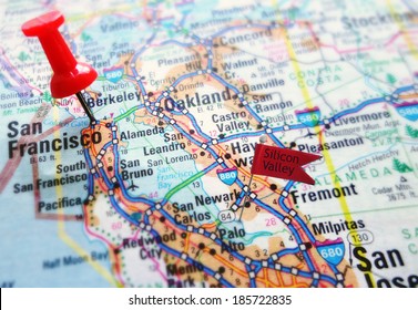 Map of the Silicon Valley section of California - San Francisco and Palo Alto                                - Shutterstock ID 185722835