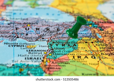 Map Syria Green Pushpin Stuck Stock Photo 513505486 | Shutterstock