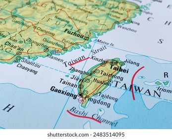Map of Taiwan and the Taiwan Strait, suitable to illustrate travel destinations, tourism, world trade, politics and economy themes