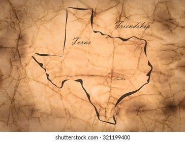 Map Texas Of America On The Old Faded Paper