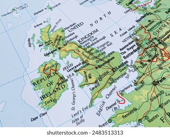 Map of UK and Ireland, suitable to illustrate travel destinations, tourism, world trade, politics and economy themes